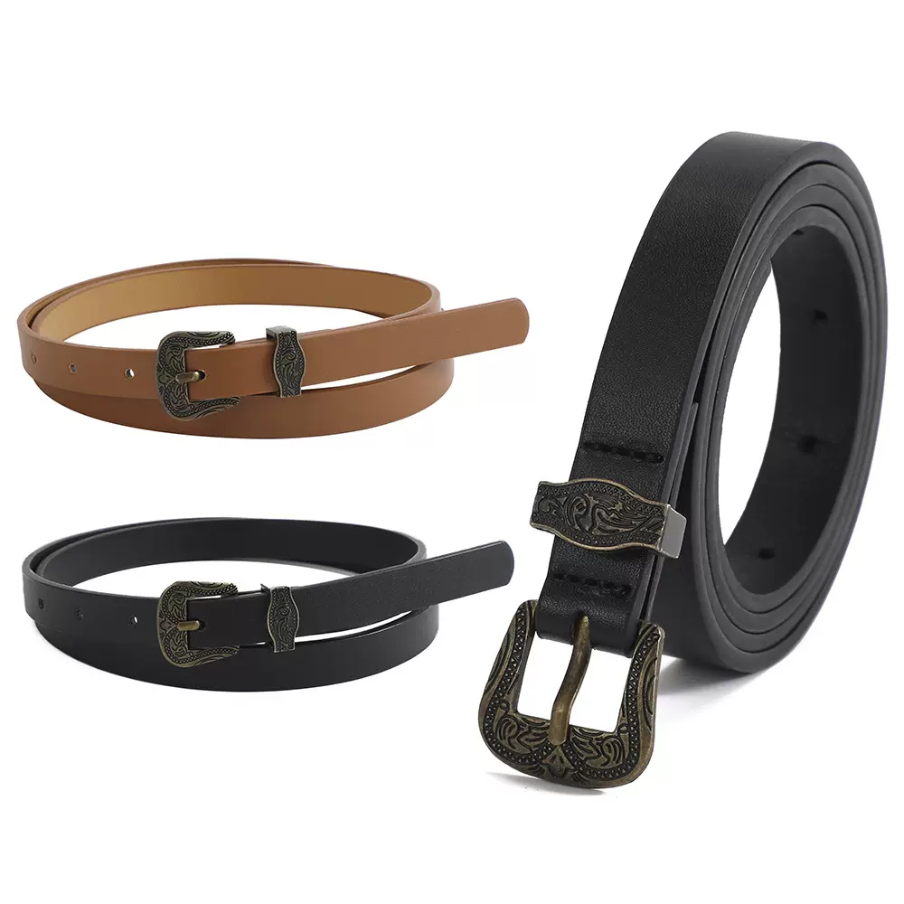 跨境文艺复古西装配饰皮带简约高级感女士腰带针扣细款腰饰批发