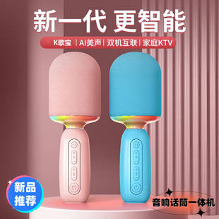 Cross-Border Popular Kidsren's Karaoke Microphone Gift Wireless Karaoke Microphone Microphone Bluetooth Audio Integrated