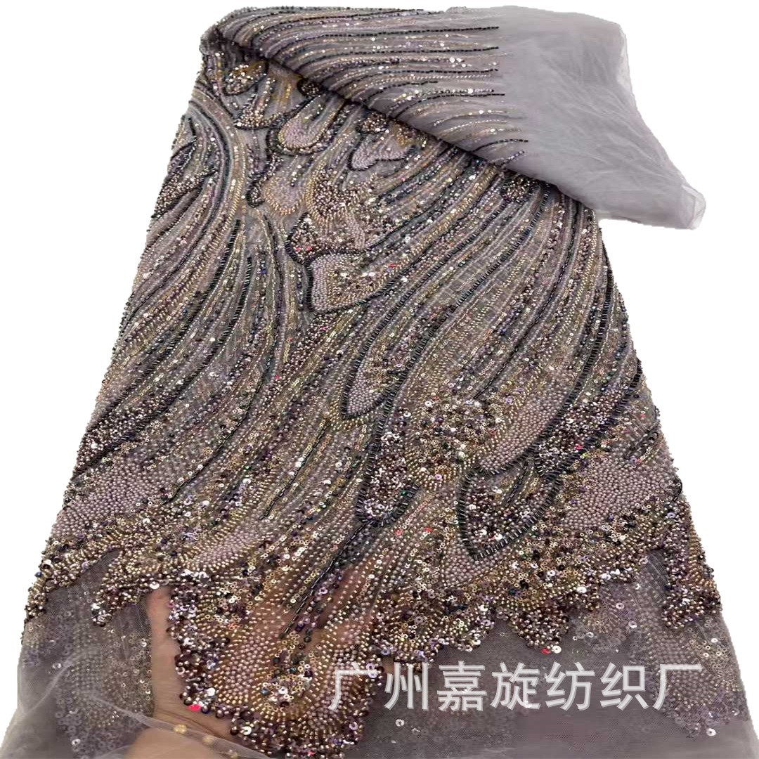Tela de malla degradada con lentejuelas y cuentas para vestido de tubo largo a rayas, tela de encaje con cuentas para disfraz de escenario de moda image 6