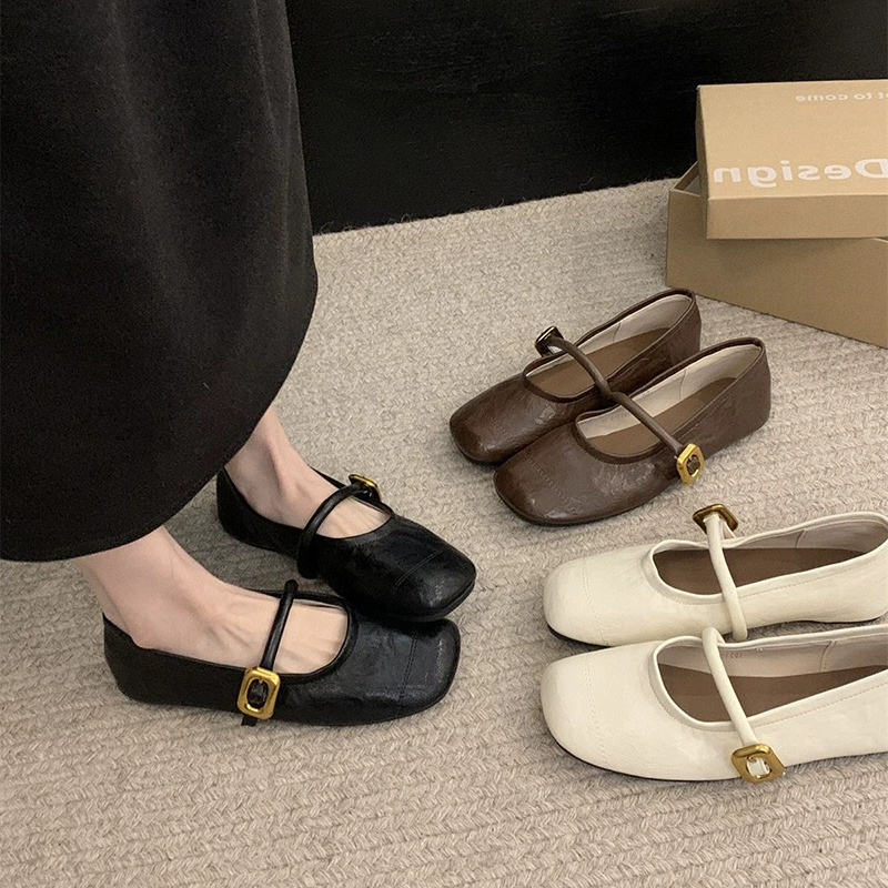 Черные универсальные женские туфли на плоской подошве с квадратным носком в стиле ретро, новинка весны и осени 2025, маленькие туфли Мэри Джейн в стиле весны и осени
