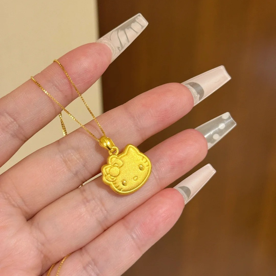 Xiaohongshu's Popular Double-Sided Gold Hello Kitty Necklace Douyin's New Kt Catwoman Niche Clavicle Chain