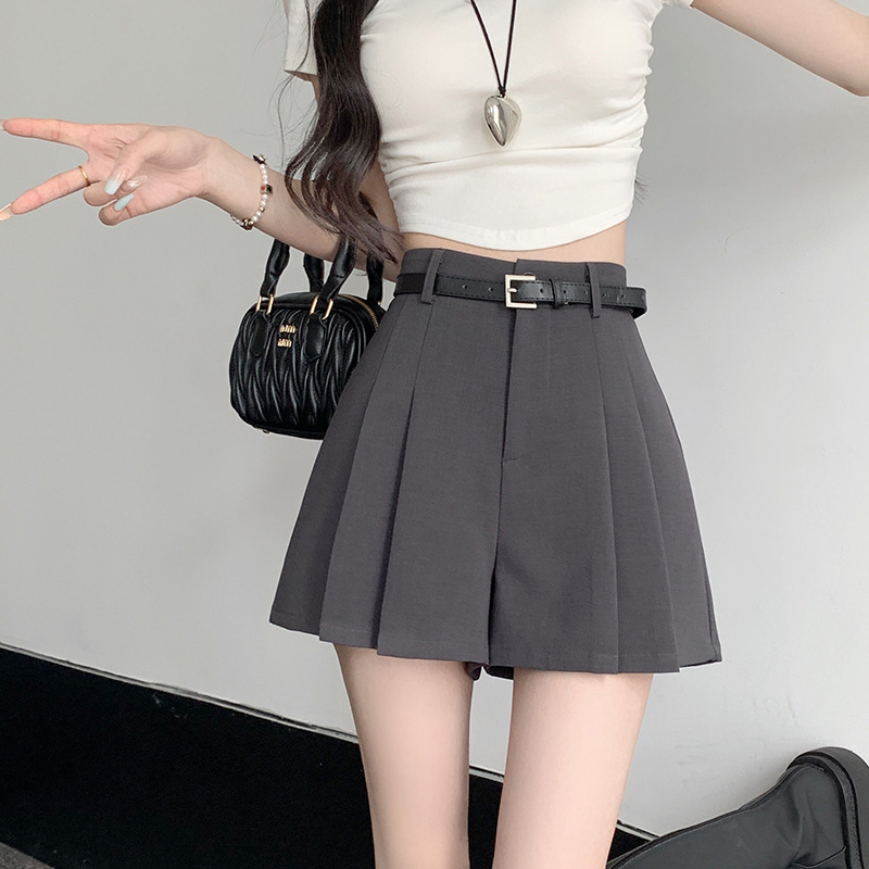 Grey Suit Pleated Short Pants Skirt Women's Summer Thin 2024 New High Waist Slimming A- Line Loose Wide Leg Hot Pants Grey Suit Pleated Short Pants Skirt Women's Summer Thin 2024 New High Waist Slimming A- Line Loose Wide Leg Hot Pants