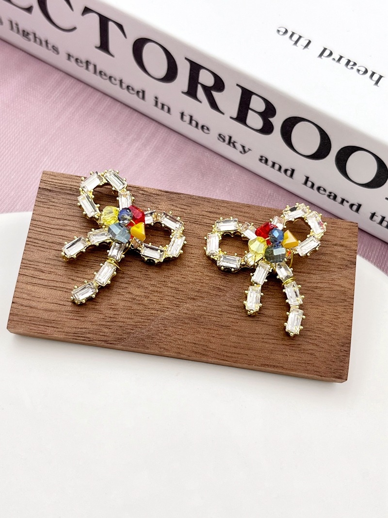 1 Pair Simple Style Bow Knot Inlay Alloy Zircon Ear Studs display picture 2