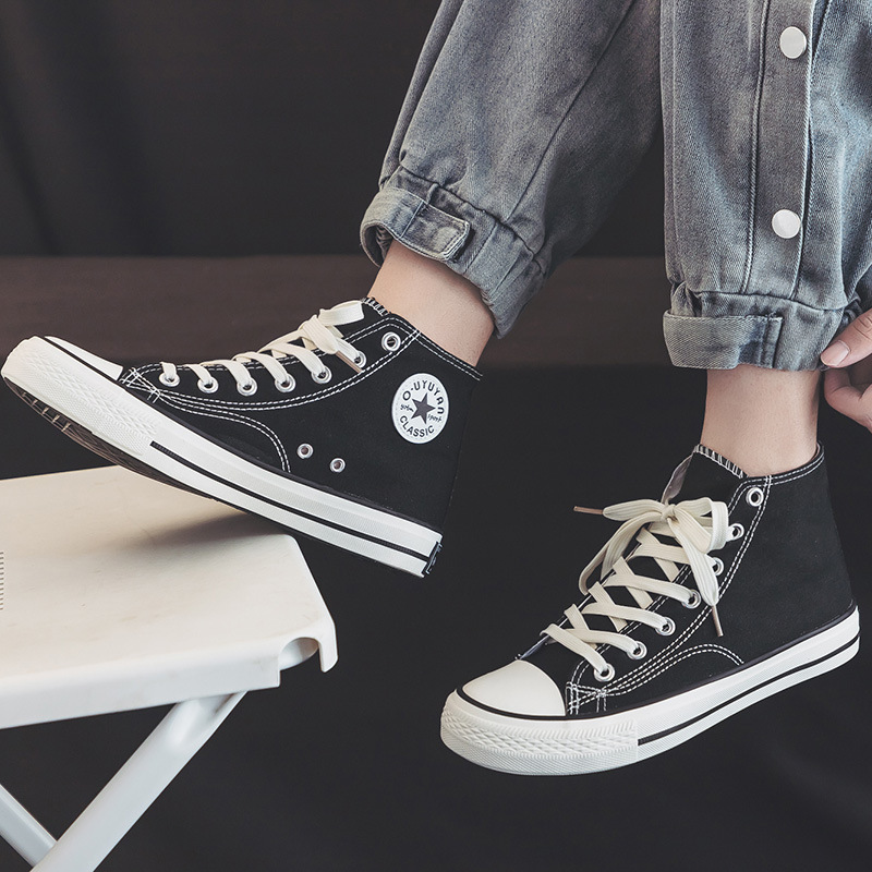 Canvas Shoes for Men, High-Top Shoes, Trendy Casual Sneakers, 2026 New Summer Couple's Cloth Shoes, Solid Color Vulcanized Shoes