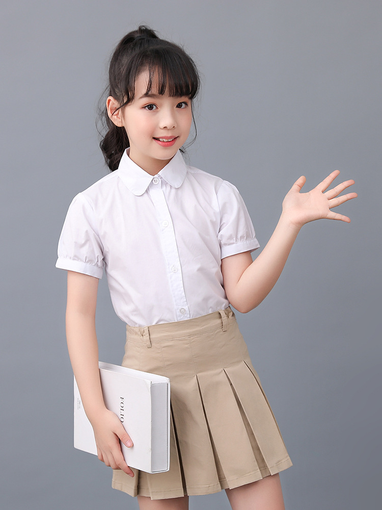 Children's white shirt with a round collar