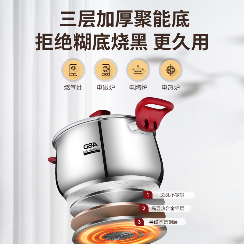 Olla de sopa de acero inoxidable 304 de grado alimenticio, sin recubrimiento, hogar grueso, olla grande, olla de avena, olla de cocción, cocina de inducción