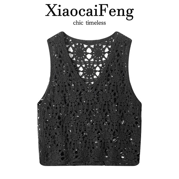 Korean retro hollow crochet knitted vest for women