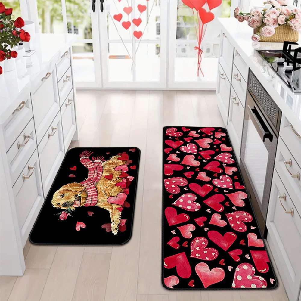 Amazon día de San Valentín alfombra de piso de cocina doméstica dos piezas conjuntos de alfombra de piso resistente a la suciedad y alfombra de puerta de entrada