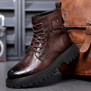 Fujian factory live broadcast popular autumn and winter fleece-lined warm Martin boots men's high-top British style mid-top leather shoes Outdoor