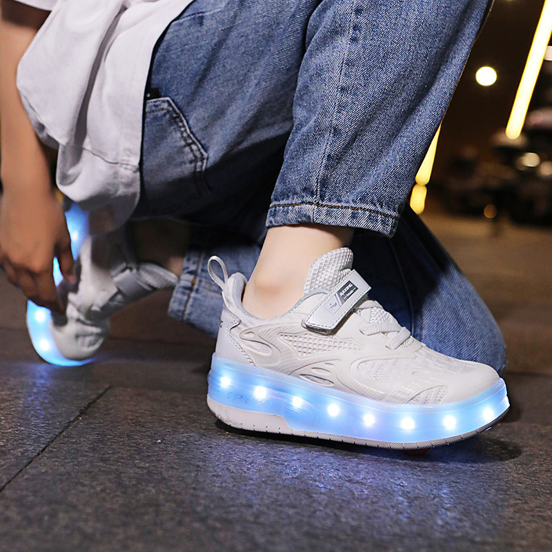 Zweirad-Rollschuhe für Kinder, Rollschuhe für Mädchen und Jungen, Leucht-Rollschuhe für Schüler, Unsichtbare Vierräder_voghion.com