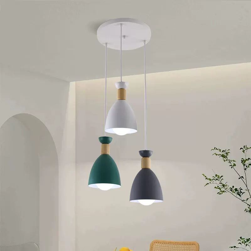 北欧餐厅吊灯三头家用长条马卡龙创意餐桌灯现代简约吧台圆盘灯具