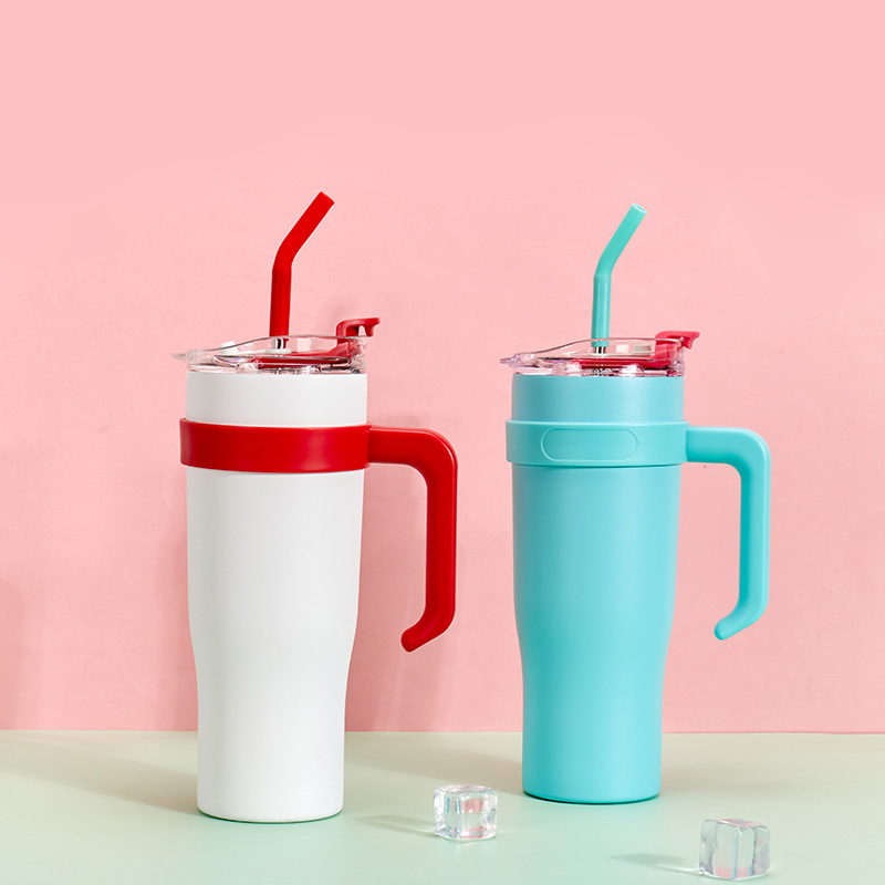 Transfronterizo nuevo 304 mango de acero inoxidable taza de coche de gran capacidad con paja taza de helado taza de vacío portátil