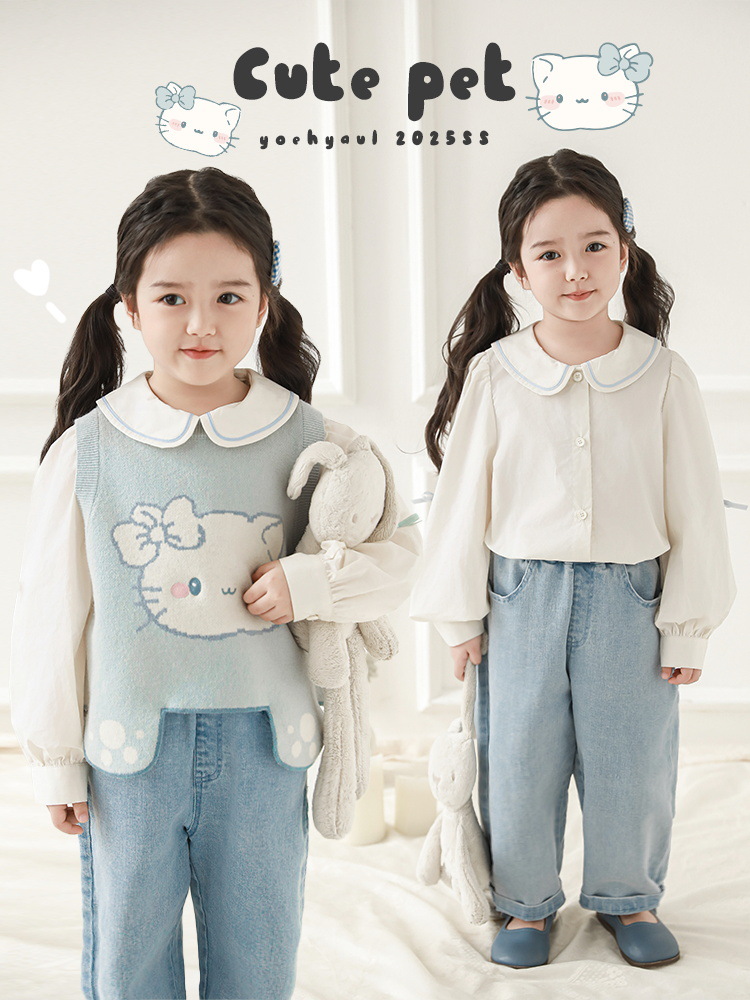 Wulibu una serie de historias de dulces para niñas de otoño Jacquard chaleco sin mangas camisa de collar de collar