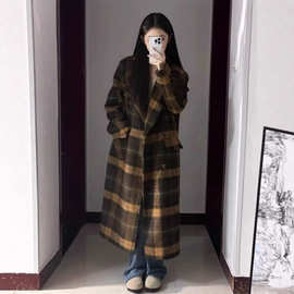 格子双排扣复古时尚呢子大衣女秋冬新款高级感小个子温柔毛呢外套