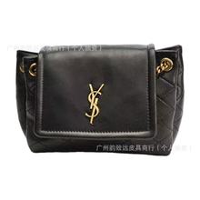 外贸货源2025新款杨树林真皮菱格链条翻盖单肩腋下斜挎女包小方包