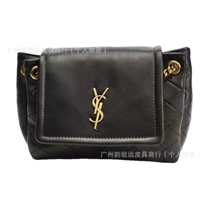 外贸货源2025新款杨树林真皮菱格链条翻盖单肩腋下斜挎女包小方包