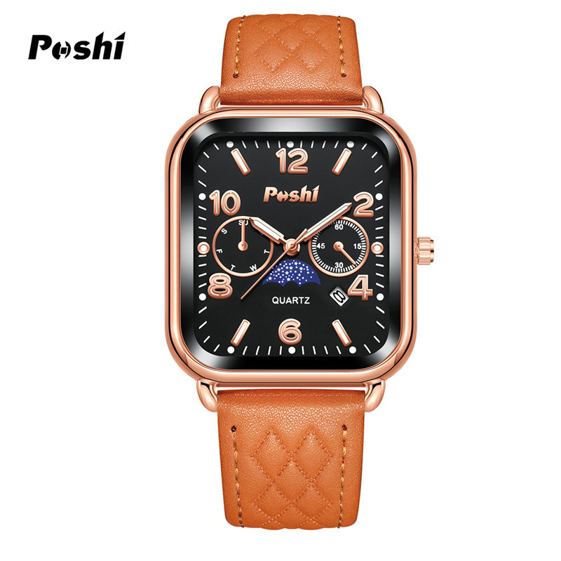 Poshi nueva moda pareja reloj impermeable calendario cinturón casual todo partido reloj de cuarzo reloj de mujer al por mayor