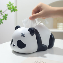 定制高档树脂纸巾盒可爱卡通熊猫摆件家用抽纸盒手工树脂工艺品