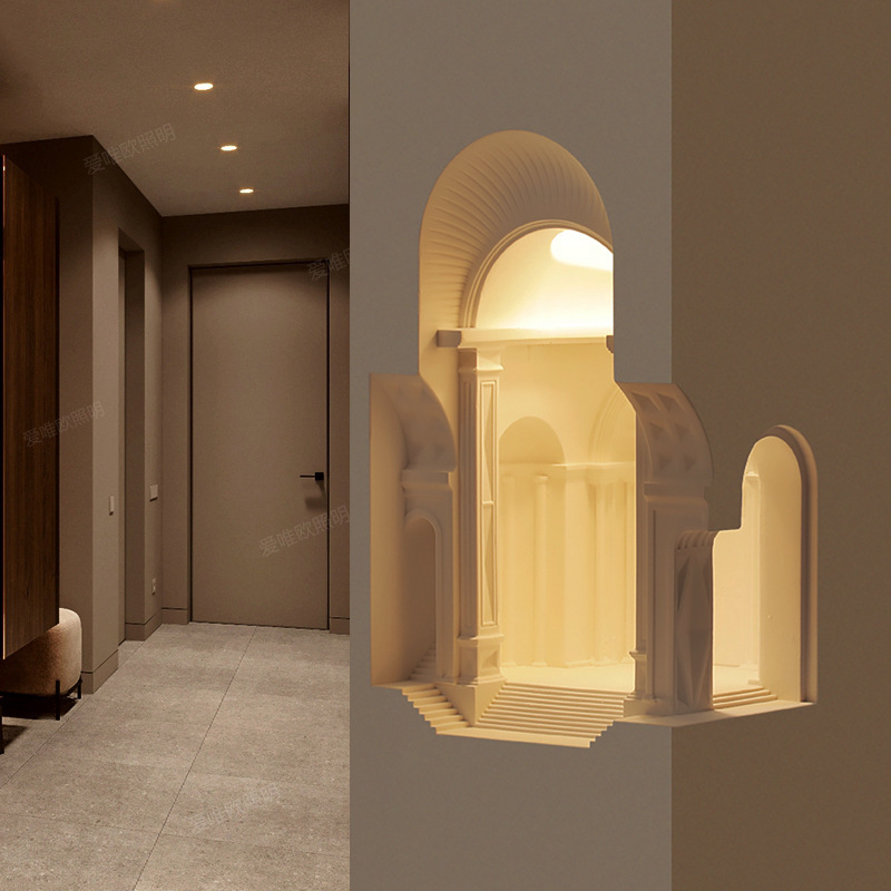 Florence Plaster Lamp Recessed Wall Light Sensor Atmosphere Wall Niche Corner Light Decorative Entryway Corner Plaster Lamp