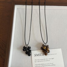 韩系博主同款天然石葡萄串珠项链新款秋冬可抽拉毛衣链氛围感颈饰