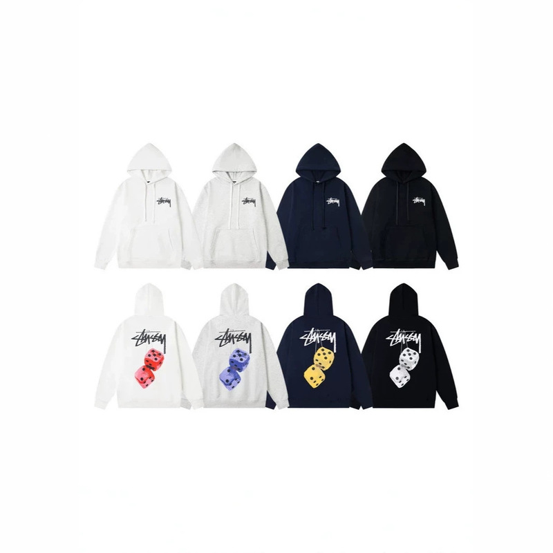Cross-Border Trendy Brand Stussy American High Street Style Printed Pullover Hooded American Retro Sweatshirt