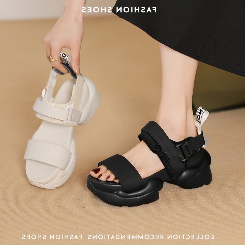 Fashionable white ultra-soft summer sandals platform with a strap…