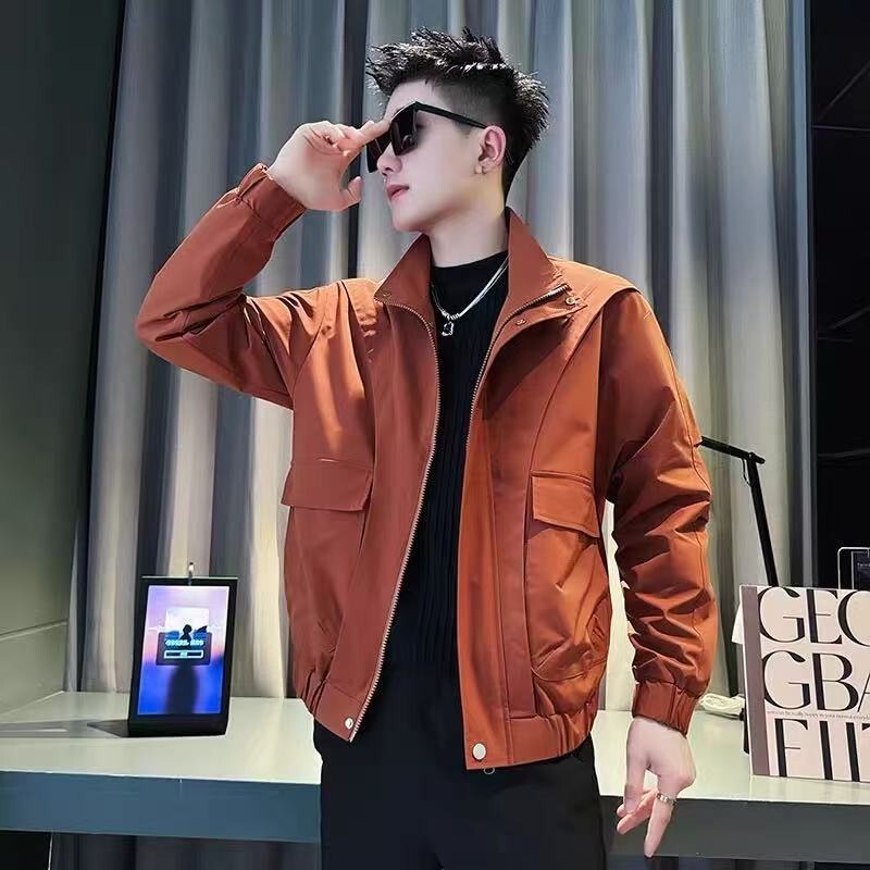 Stylish Patchwork Jacket for Men, Spring and Autumn Trendy Brand, Cool Stand-up Collar Coat, 2026 New Men's Short Top Stylish Patchwork Jacket for Men, Spring and Autumn Trendy Brand, Cool Stand-up Collar Coat, 2026 New Men's Short Top