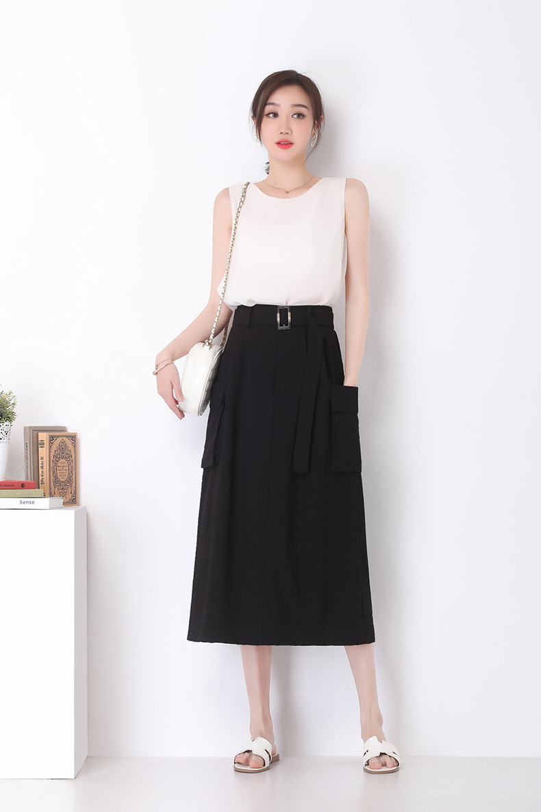 fashion high waist ice silk mid-length skirt  NSYZ39748