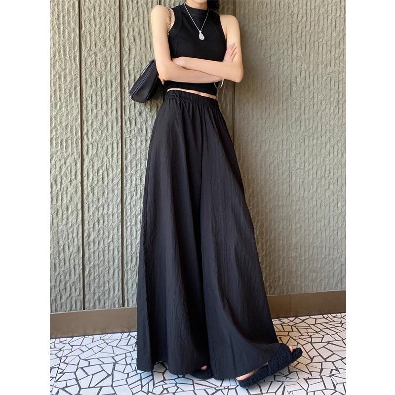 Textured Pleated Japanese-Style Wide-Leg Pants for Women, 2026 Spring/Summer High-Waisted Lazy Yamamoto Loose Casual Cropped Pants/Skirt