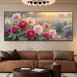 Hand-Painted Oil Painting Peony Decorative Painting Chinese Style Hanging Painting Living Room Sofa Background Wall Hanging Painting Crystal Porcelain Spray Painting Flowers Bloom Wealth