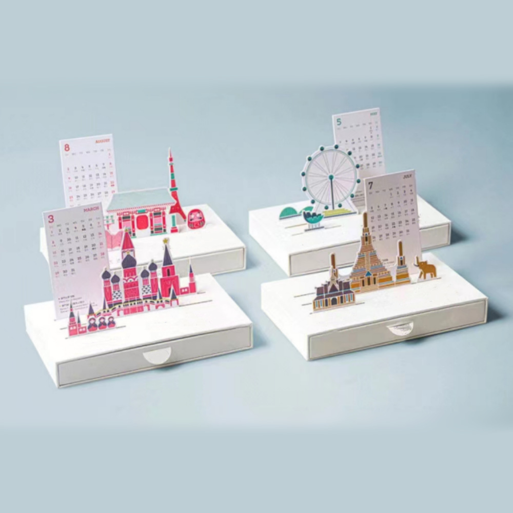 亚马逊跨境联名城市立体卡片日历创意礼品礼物套装纸质包装盒