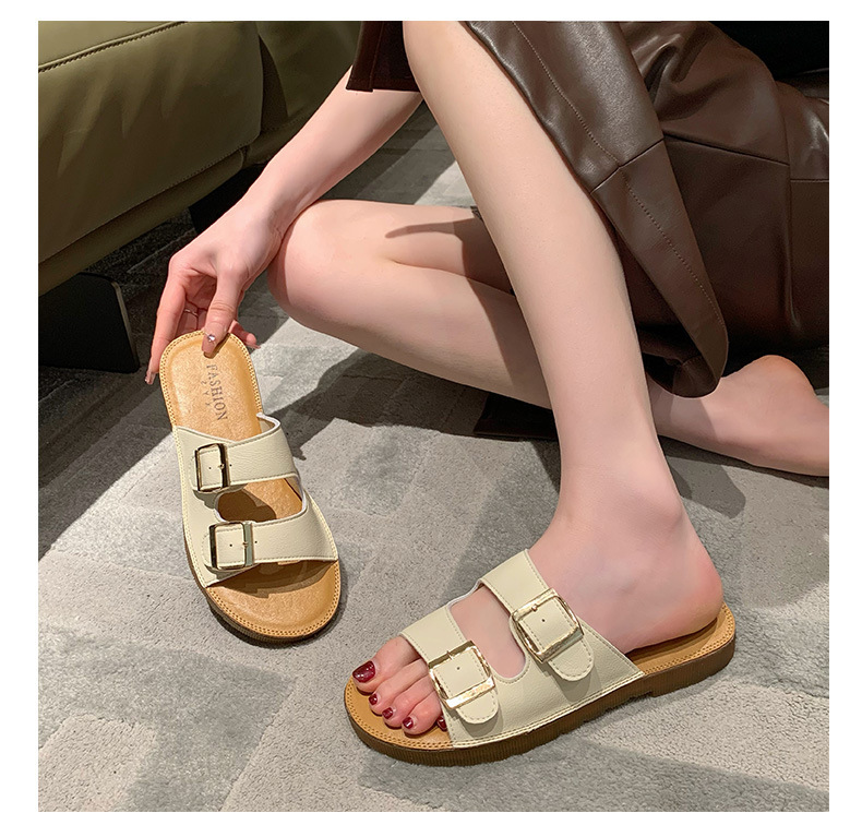 Echt leer Oxford-slippers met zachte zolen Dames zomer bovenkleding 2023 nieuwe all-match strandsandalen met riemgesp_voghion.com