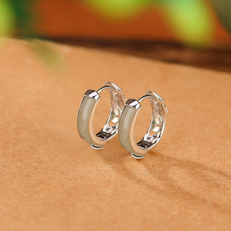 Bông tai kẹp tai retro bạc S925 đính ngọc bích sapphire hình hươu — Kiểu Sapphire