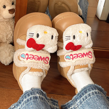 可爱卡通凯蒂猫加绒加厚雪地靴女2025冬季新款甜美蝴蝶结保暖棉鞋