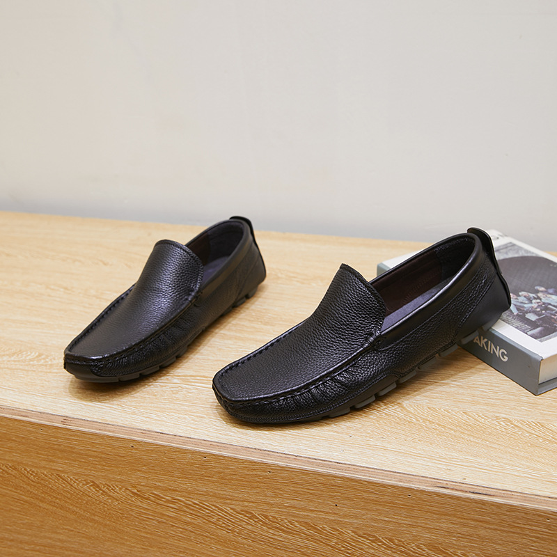 New single-layer leather bean shoes comfortable breathable flat men's leather shoes_voghion.com