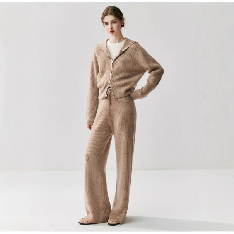 Waffle Knit Set for Women, Hooded Cardigan and Pants, 2025 Autumn and Winter Thick Knit Coat, High-End Chanel-Style Set