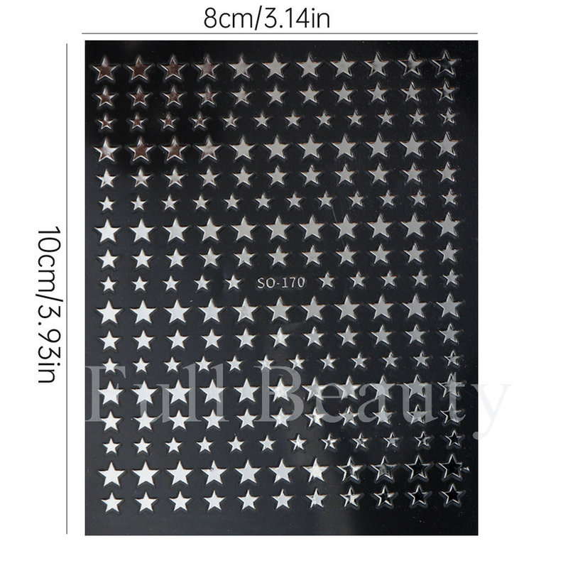 跨境新款美甲贴纸 ins经典多色五角星大小星星仿镜面指甲贴纸套装|undefined