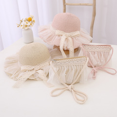 蕾絲珍珠女夏防曬公主沙灘帽大花遮陽帽女童草帽太陽帽寶寶漁夫帽