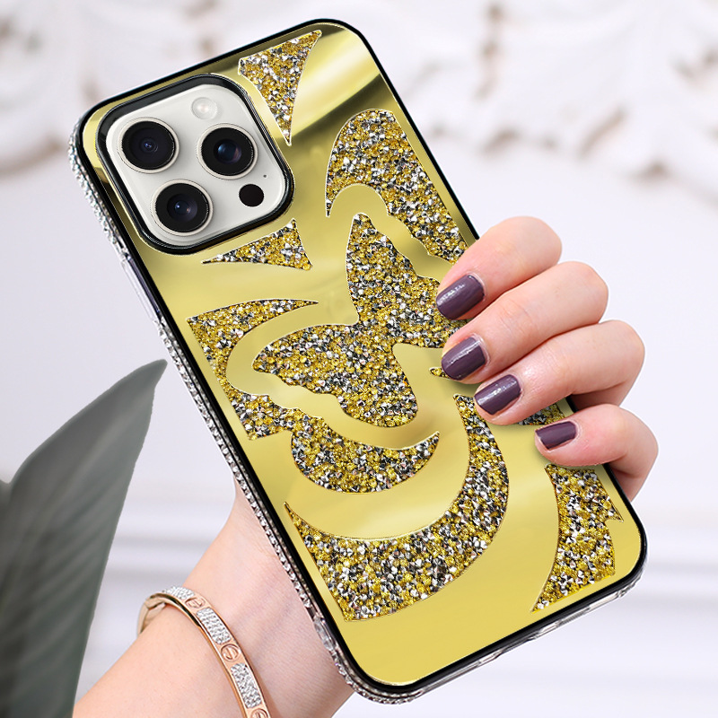 适用苹果16promax 手机壳15promax蝴蝶镶钻壳苹果15pro保护套外壳