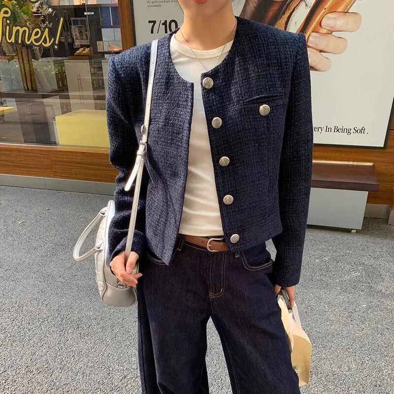 Elegant Short Chanel-Style Jacket 2025 Autumn Long-Sleeved Vintage Elegant High-End Round-Neck New French-Style Top for Women
