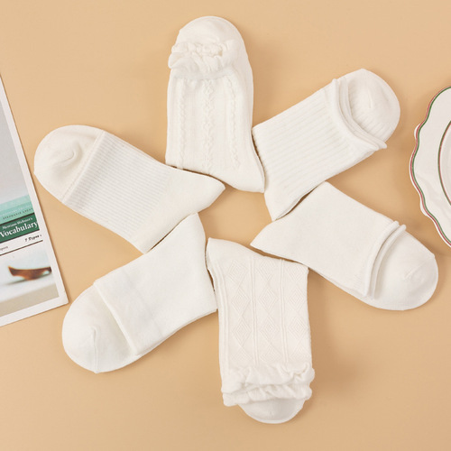 jk socks, combed cotton college style women's mid-calf socks, women's summer autumn spring Lolita pure white socks