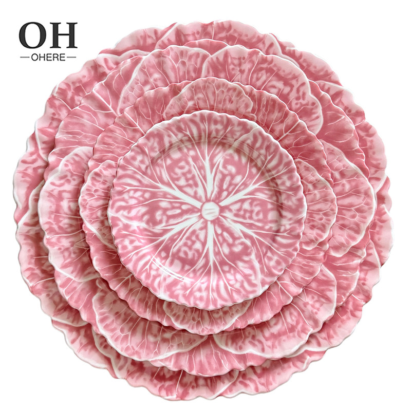 2026 Pink Cabbage Dish Ceramic Portuguese Country Style Green Cabbage Plate Western-Style Ceramic Plate Wedding 2026 Pink Cabbage Dish Ceramic Portuguese Country Style Green Cabbage Plate Western-Style Ceramic Plate Wedding