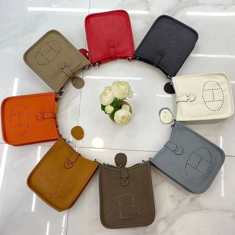 Spot New h Home Evelyn mini Crossbody Bag Top Layer Cowhide Litchi Pattern Bucket Women's mini Bag Shoulder Bag