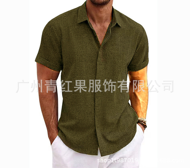 メンズリネン半袖tシャツゆるいスウェットソリッドカラー半袖綿麻シャツ男ビーチビッグサイズ男半袖シャツ|undefined