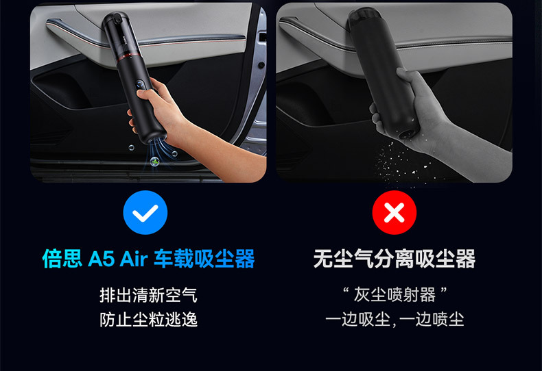 Baseus A5 Air Car Vacuum Cleaner Wireless Portable Small Handheld Mini Long-Lasting Battery Life Large Suction and Strong Power