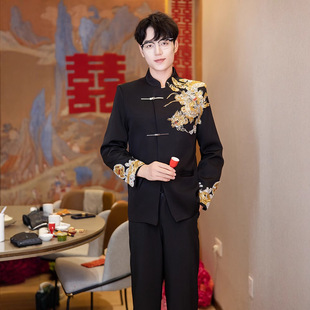 New Chinese Zhongshan Suit Men's Wedding suit Black Engagement Collar Suit Jacket Groom Chinese Dress Factory