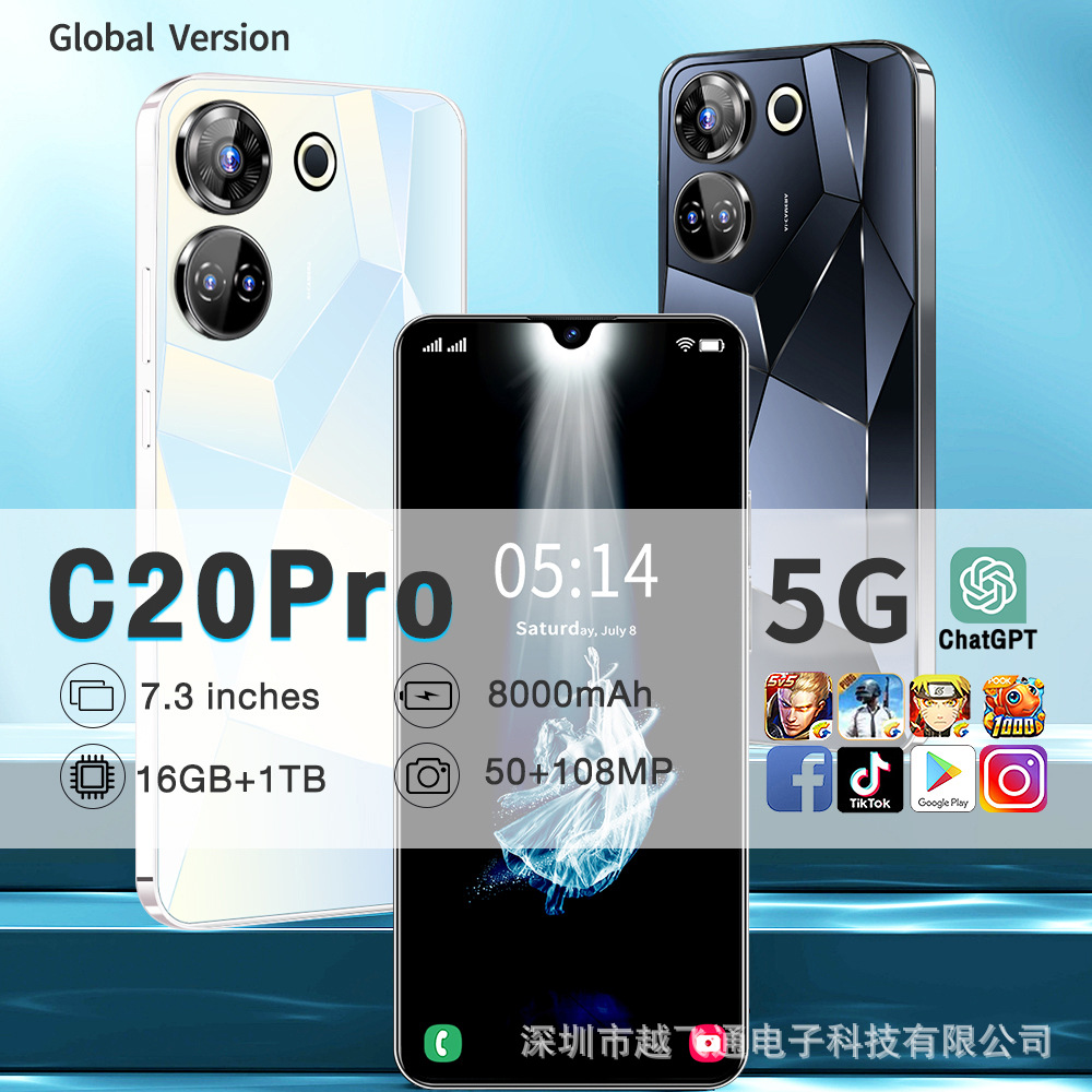 Spot cross-border mobile phone C20Pro hot smart 16 1T large memory cross-border mobile phone 6.7 inch HD screen wholesale