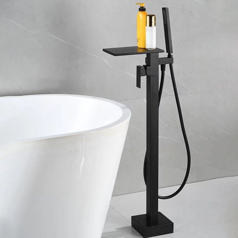 Square black and white gold edge floor-standing waterfall, rotating floor-standing bathtub, faucet, shower head, single handle, upright undefined