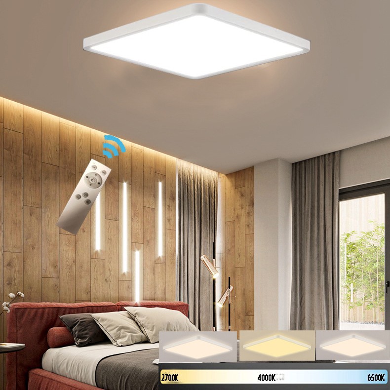 Luz de techo led ultrafina dormitorio cuadrado luz de tres pruebas luz de tres colores simple control remoto inteligente moderno suministro de amazonas