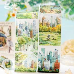 Twilight Free Moment Series Washi Long Loop Tape City Scenery House Character Illustration Style 6 Styles